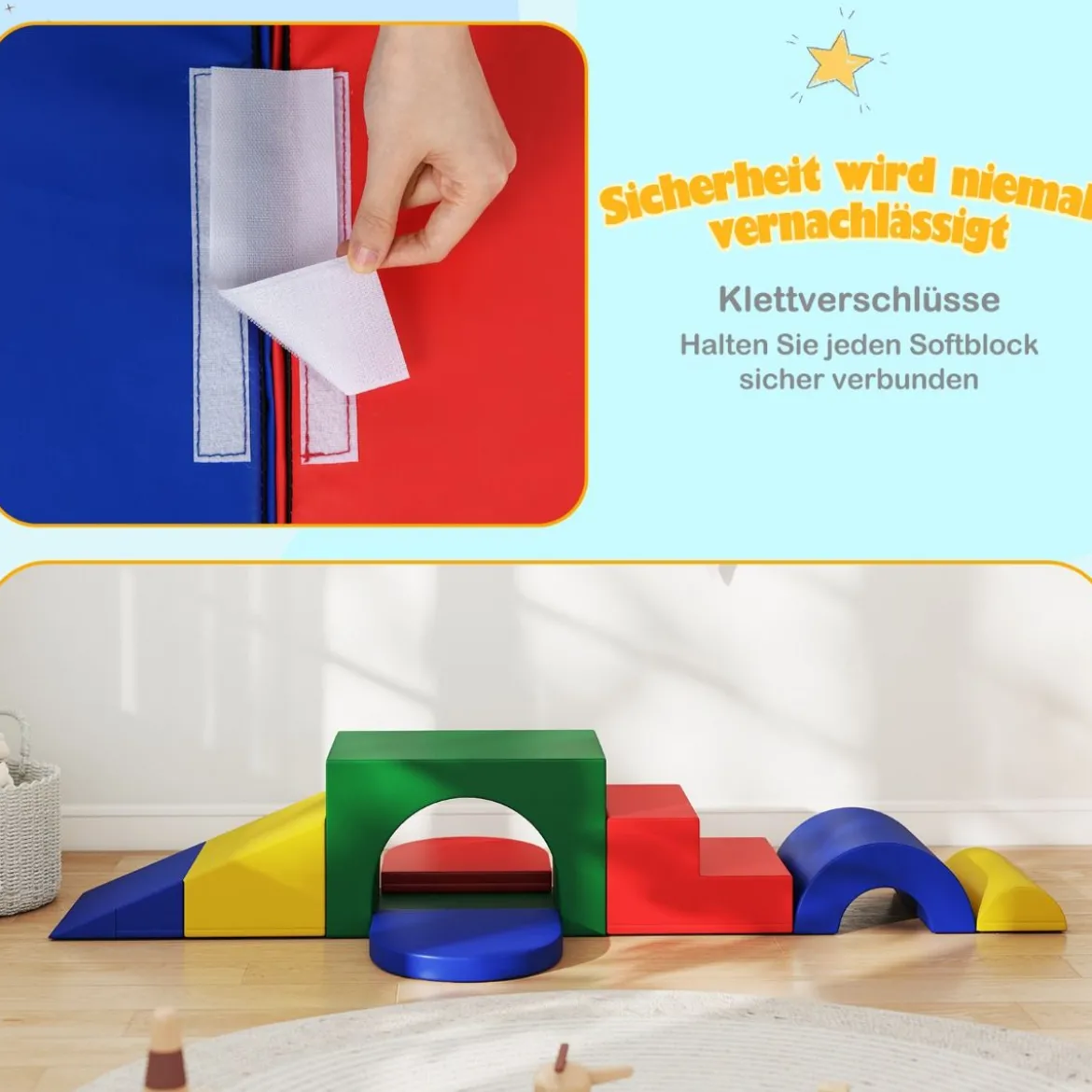 7 tlg. Kletterblock-Set aus Schaumstoff Weiches Spiel-Gym aus PU-Leder Kletterstruktur Bunt