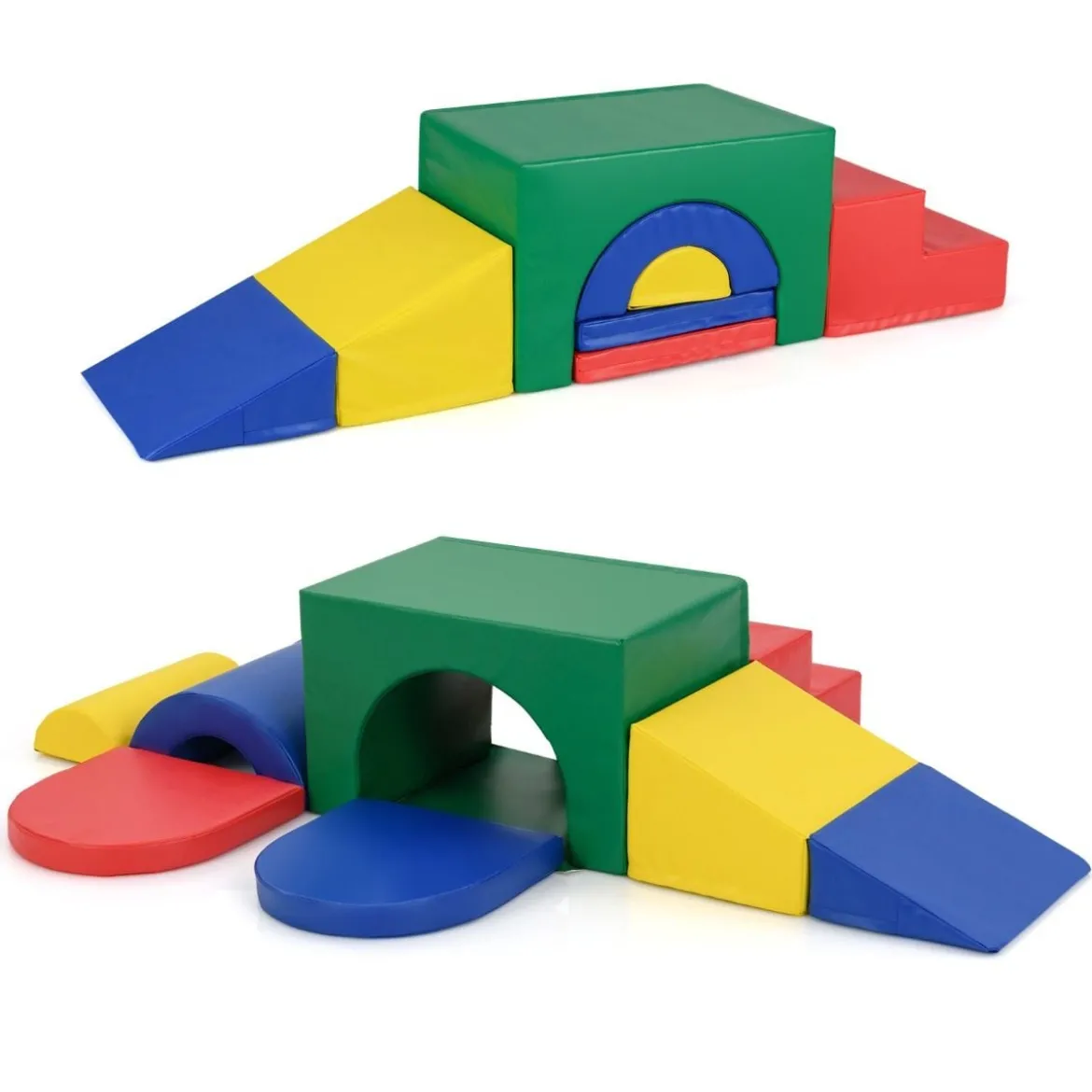 7 tlg. Kletterblock-Set aus Schaumstoff Weiches Spiel-Gym aus PU-Leder Kletterstruktur Bunt