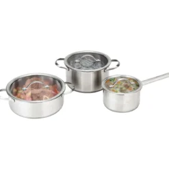 3 tlg Kochgeschirr Set Rostfrei Kochset Kochtöpfe mit Glasdeckel Edelstahl Silbrig