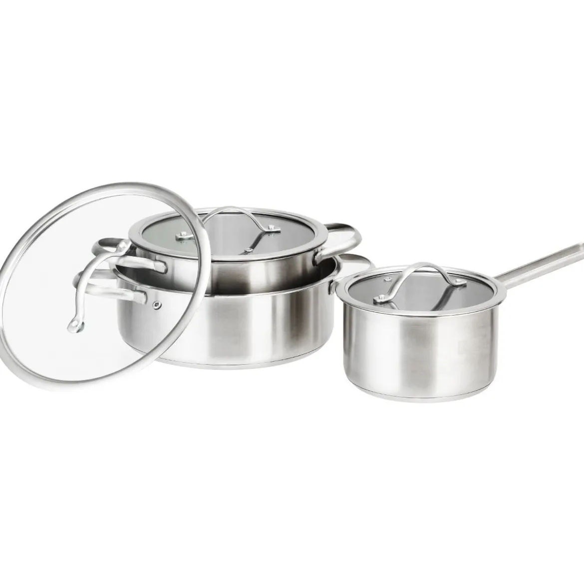 3 tlg Kochgeschirr Set Rostfrei Kochset Kochtöpfe mit Glasdeckel Edelstahl Silbrig