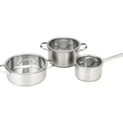 3 tlg Kochgeschirr Set Rostfrei Kochset Kochtöpfe mit Glasdeckel Edelstahl Silbrig