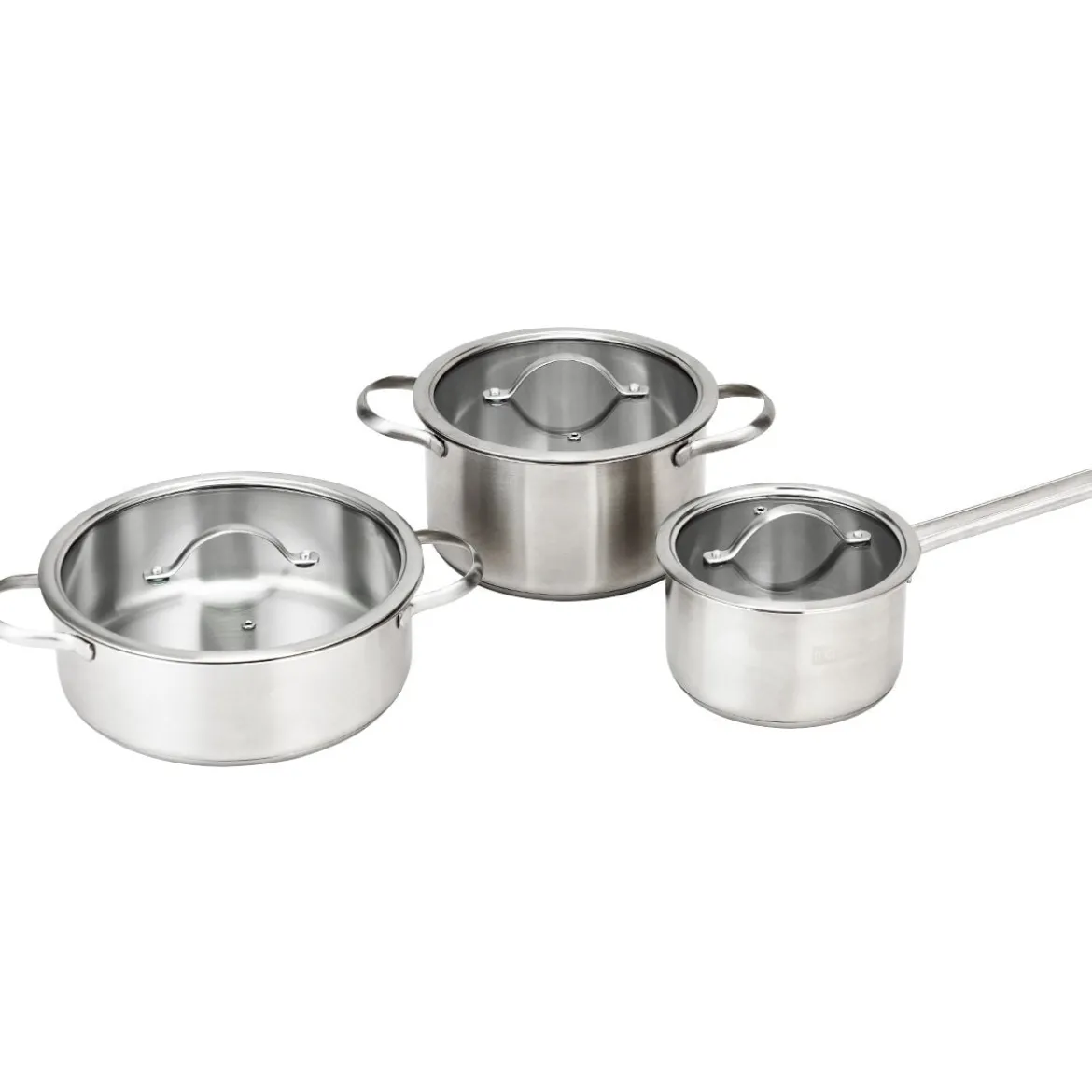3 tlg Kochgeschirr Set Rostfrei Kochset Kochtöpfe mit Glasdeckel Edelstahl Silbrig