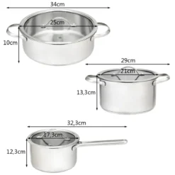 3 tlg Kochgeschirr Set Rostfrei Kochset Kochtöpfe mit Glasdeckel Edelstahl Silbrig