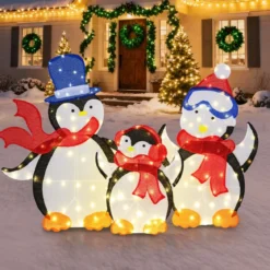 3 tlg. LED Pinguin Familie mit 160 Warmweißen LED-Lichtern & Schals Beleuchtete Weihnachtsdeko