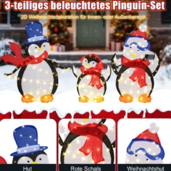 3 tlg. LED Pinguin Familie mit 160 Warmweißen LED-Lichtern & Schals Beleuchtete Weihnachtsdeko
