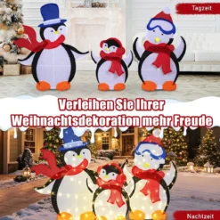 3 tlg. LED Pinguin Familie mit 160 Warmweißen LED-Lichtern & Schals Beleuchtete Weihnachtsdeko