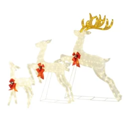 3 tlg. LED Rentier Familie mit 330 Warmweißen Lichtern & Schleifen XXL Beleuchtete Weihnachtsdeko