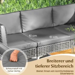 7-TLG Lounge Möbel Outdoor Rattan Gartenlounge mit Tisch und Kissen frei kombinierbar Gartenmöbel Set