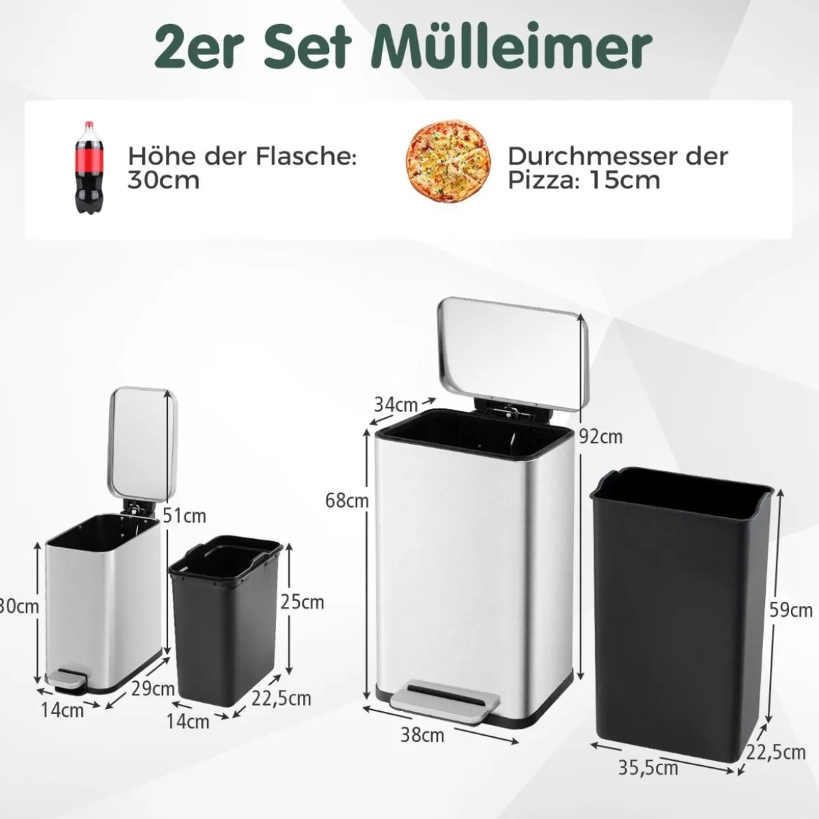 2 tlg. Mülleimer-Set 40L & 6L Setz-Abfalleimer-Kombination mitAufklapp- & Soft-Close-Deckel