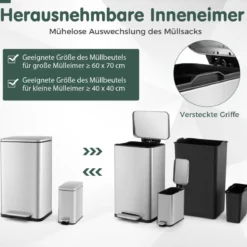 2 tlg. Mülleimer-Set 40L & 6L Setz-Abfalleimer-Kombination mitAufklapp- & Soft-Close-Deckel