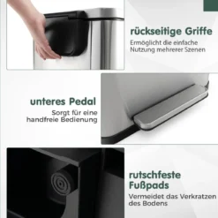 2 tlg. Mülleimer-Set 40L & 6L Setz-Abfalleimer-Kombination mitAufklapp- & Soft-Close-Deckel