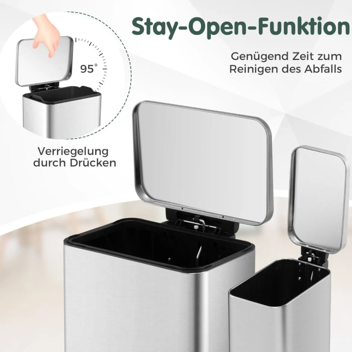 2 tlg. Mülleimer-Set 40L & 6L Setz-Abfalleimer-Kombination mitAufklapp- & Soft-Close-Deckel
