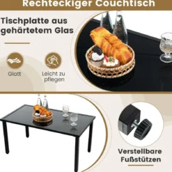 4tlg. Olyrattan Gartenmöbel Set inkl. 2 Stühlen & Bank & Tisch Terrassenmöbel Sitzgruppe Schwarz