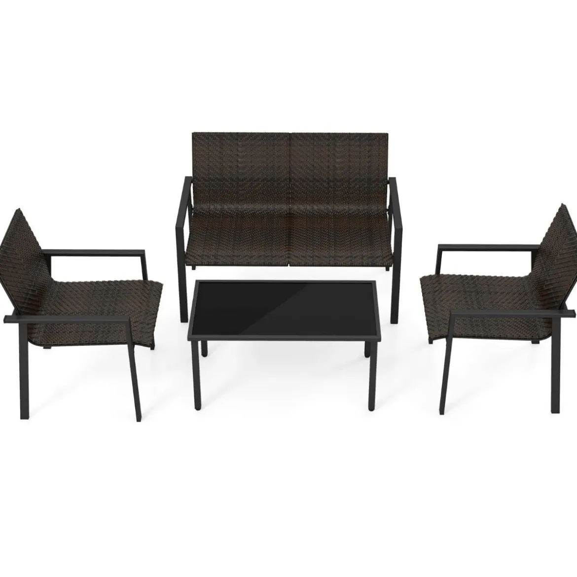 4tlg. Olyrattan Gartenmöbel Set inkl. 2 Stühlen & Bank & Tisch Terrassenmöbel Sitzgruppe Braun