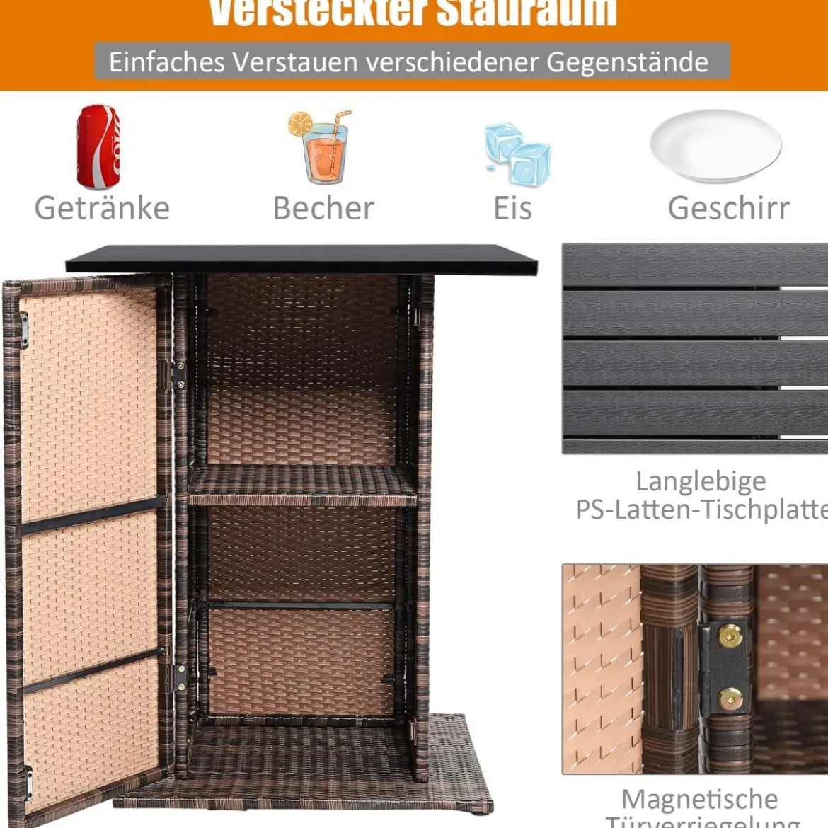5 TLG. Outdoor-Rattan-Bar-Set Rattan Gartenbar Set Bartisch mit 4 Barhockern & Kissen