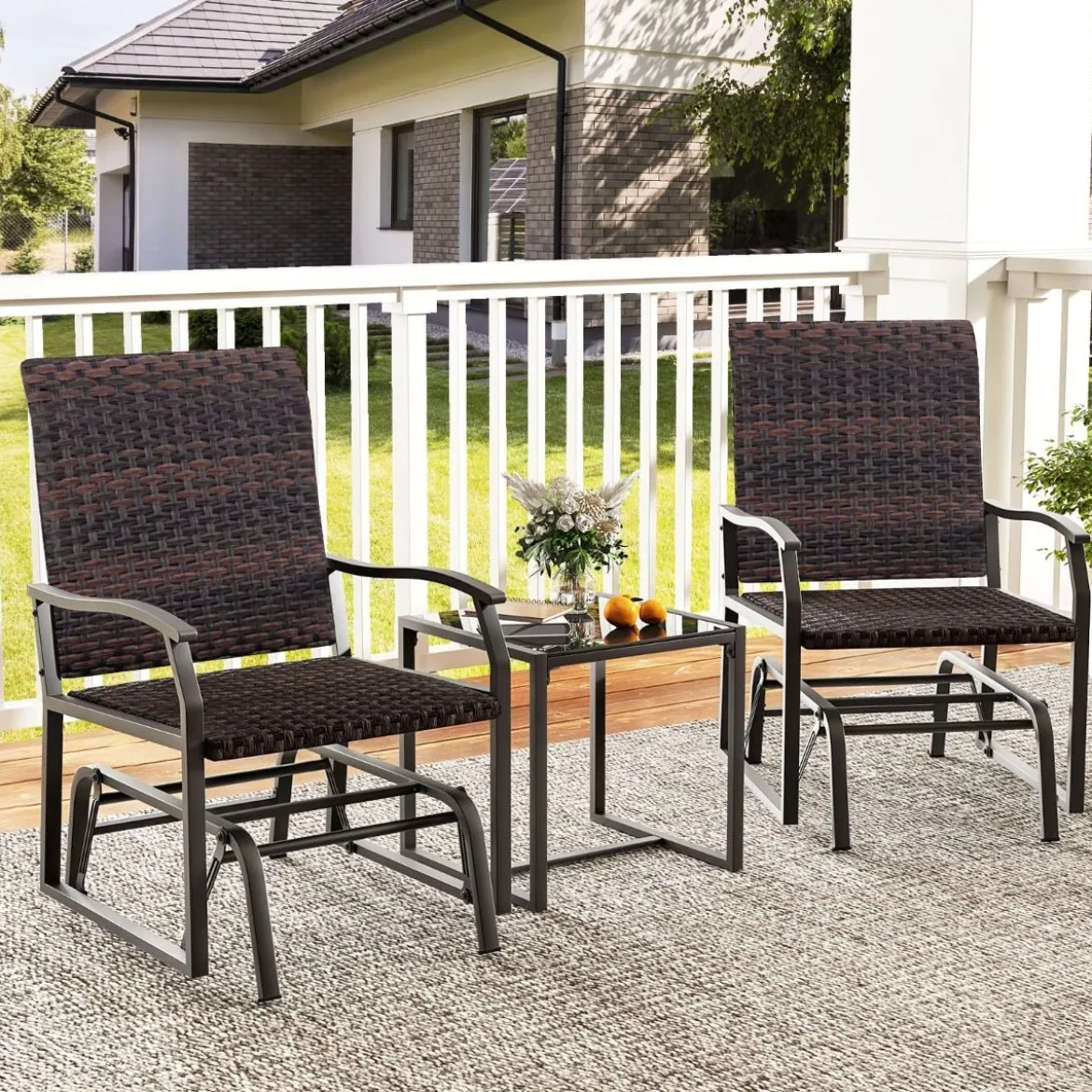 3tlg. Rattan Balkonmöbel Set Balkonset mit 2 Stühlen & Tisch Gartenmöbel mit Gepolstertem Sitz