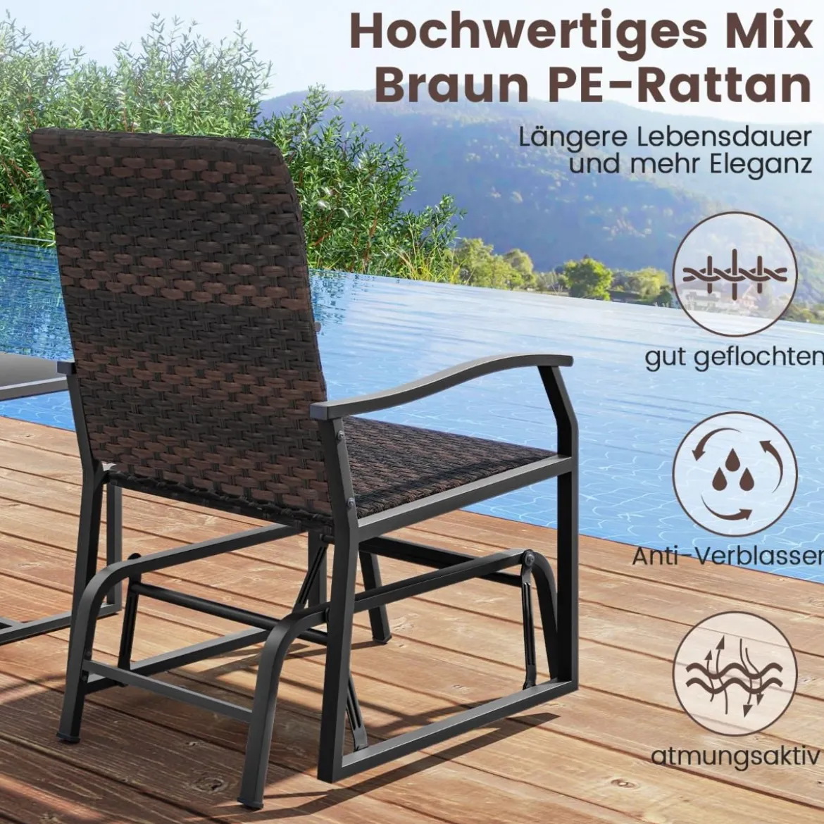 3tlg. Rattan Balkonmöbel Set Balkonset mit 2 Stühlen & Tisch Gartenmöbel mit Gepolstertem Sitz