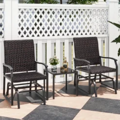 3tlg. Rattan Balkonmöbel Set Balkonset mit 2 Stühlen & Tisch Gartenmöbel mit Gepolstertem Sitz