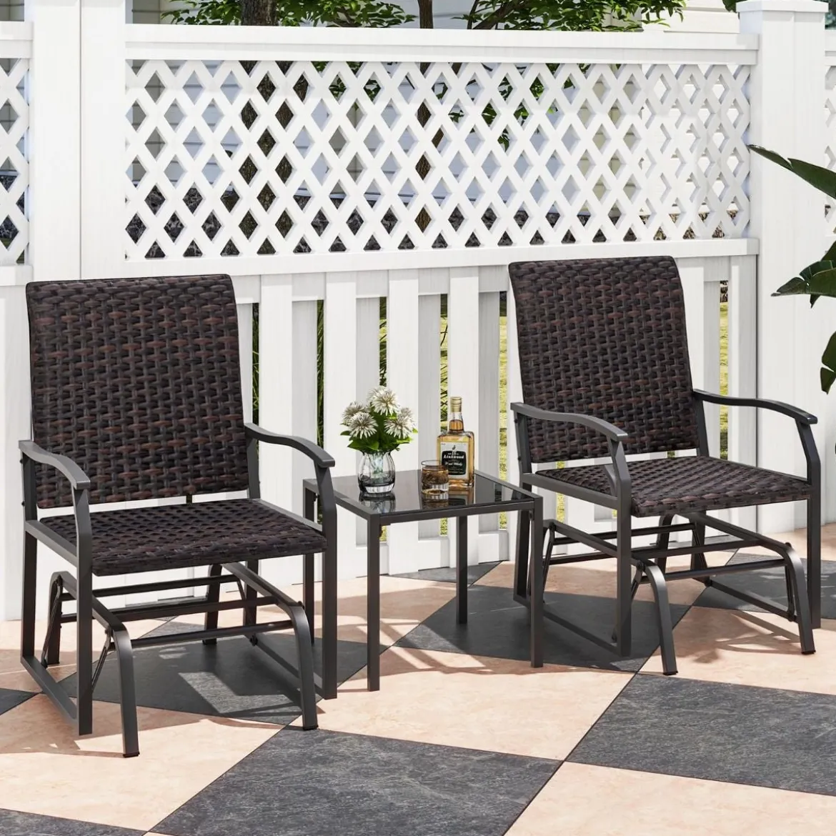 3tlg. Rattan Balkonmöbel Set Balkonset mit 2 Stühlen & Tisch Gartenmöbel mit Gepolstertem Sitz