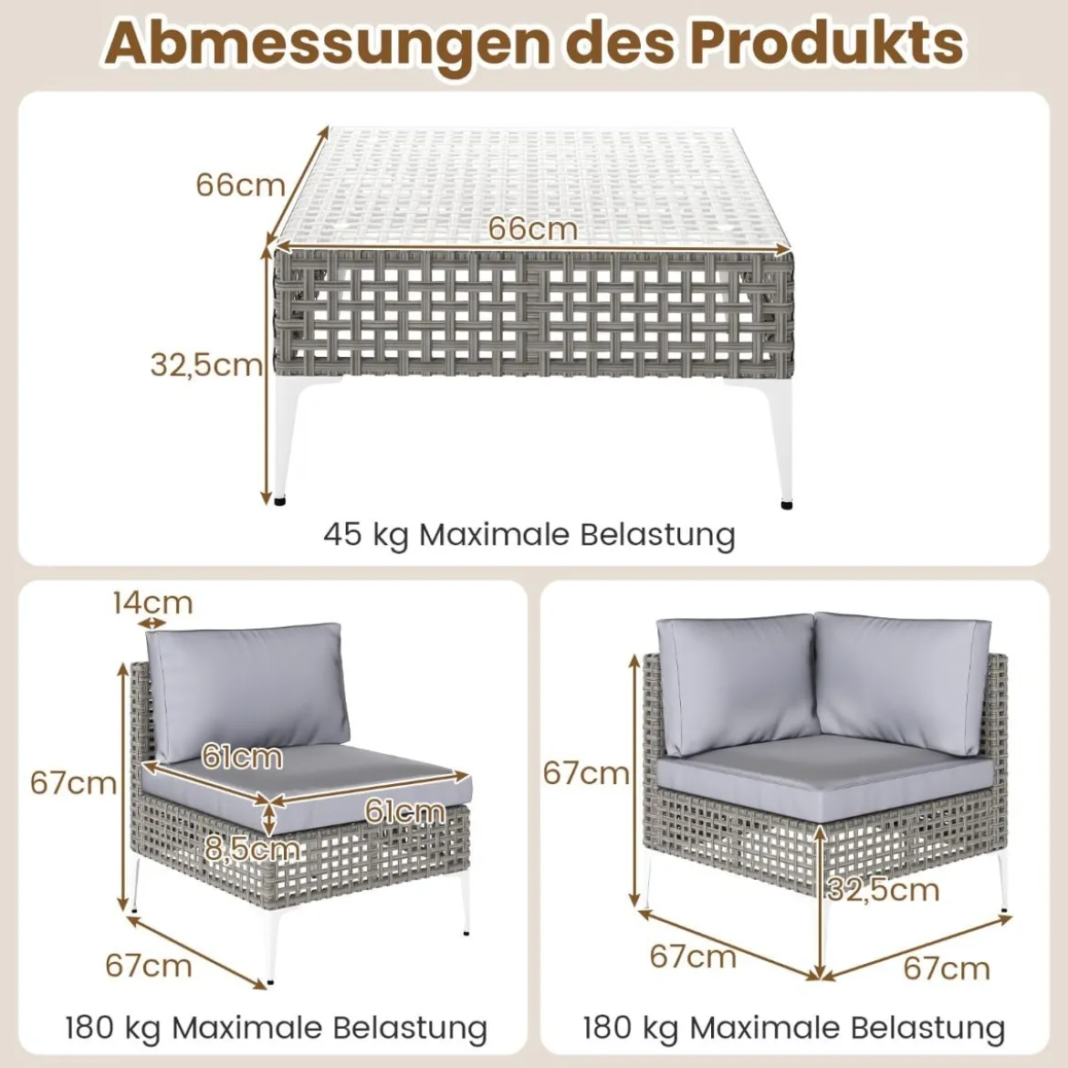 5-TLG Rattan Gartenmöbel Set Balkonmöbel Set mit Sitz- & Rückenkissen Gartengarnitur