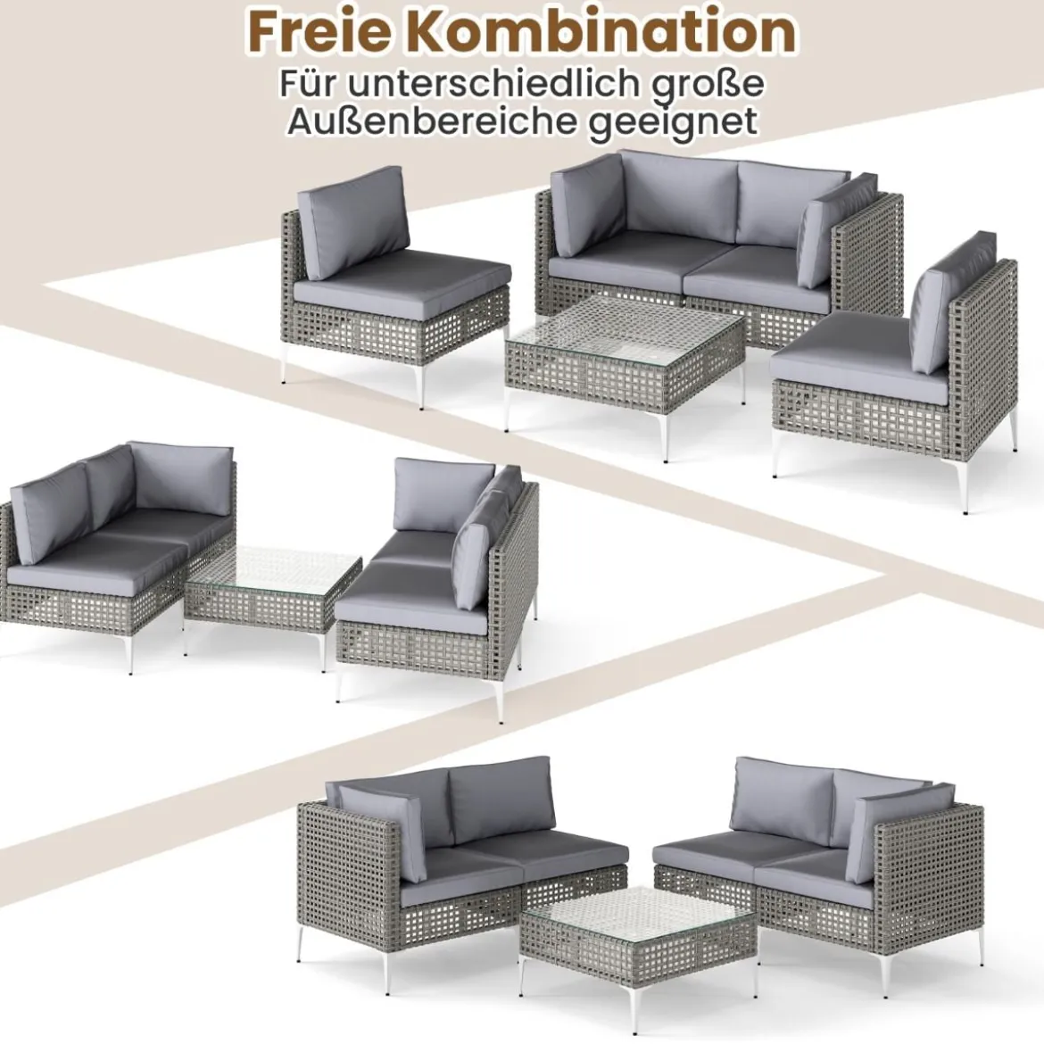 5-TLG Rattan Gartenmöbel Set Balkonmöbel Set mit Sitz- & Rückenkissen Gartengarnitur