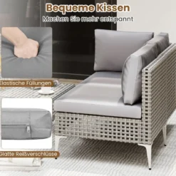 5-TLG Rattan Gartenmöbel Set Balkonmöbel Set mit Sitz- & Rückenkissen Gartengarnitur
