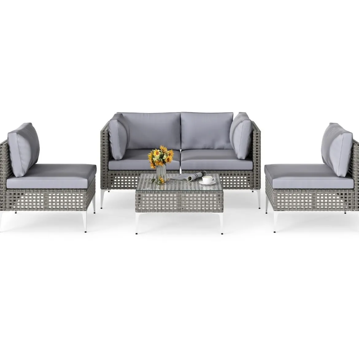 5-TLG Rattan Gartenmöbel Set Balkonmöbel Set mit Sitz- & Rückenkissen Gartengarnitur