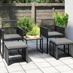 5tlg. Rattan Gartenmöbel Set inkl. 2 Stühle mit Kissen & Hocker & Tisch Balkonset Gartenset
