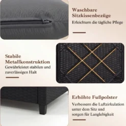 3 TLG. Rattan Gartenmöbel Set inkl. 2 Sessel & 1 Beistelltisch Sitzgarnitur mit Kissen Sitzgruppe