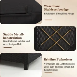 3 TLG. Rattan Gartenmöbel Set inkl. 2 Sessel & 1 Beistelltisch Sitzgarnitur mit Kissen Sitzgruppe