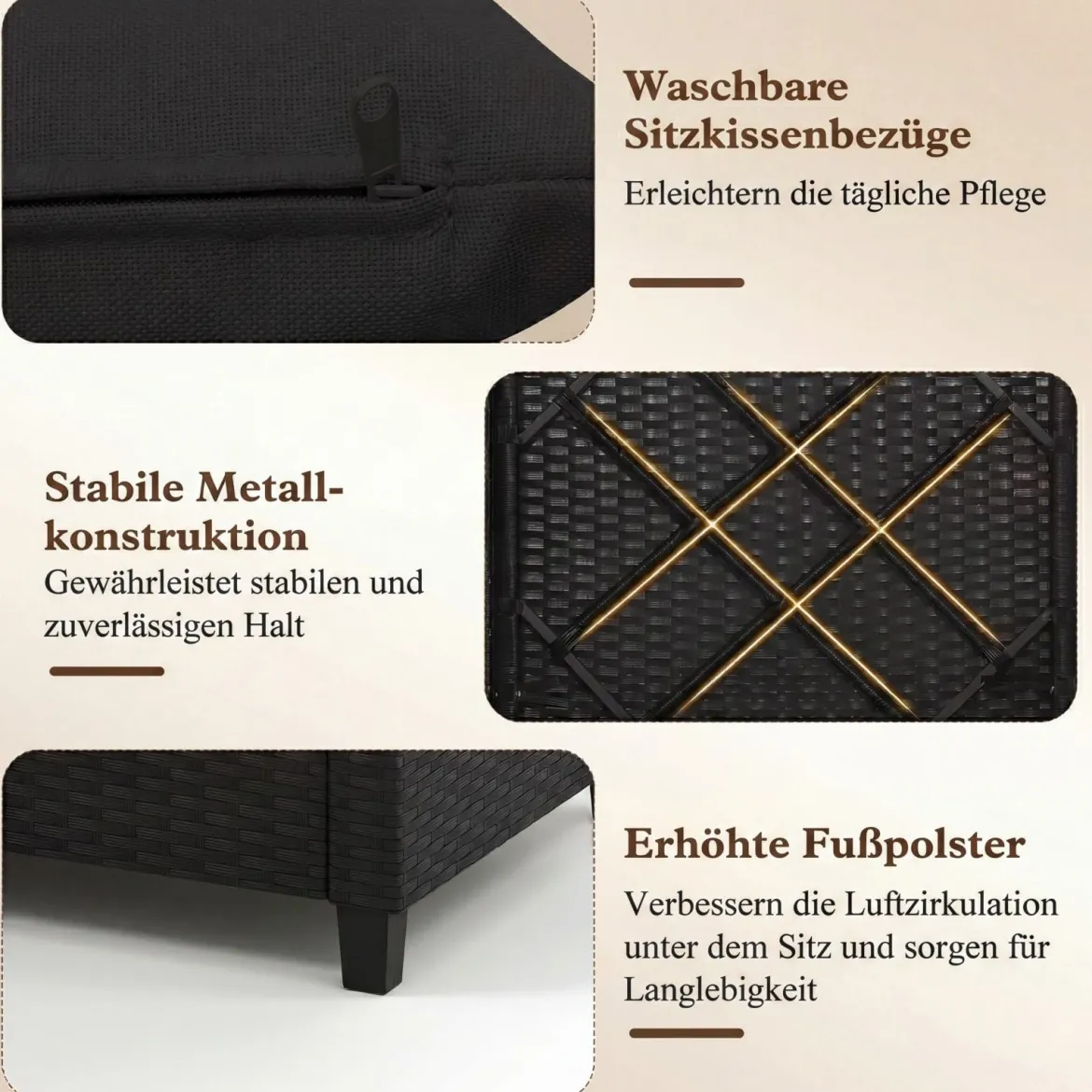 3 TLG. Rattan Gartenmöbel Set inkl. 2 Sessel & 1 Beistelltisch Sitzgarnitur mit Kissen Sitzgruppe