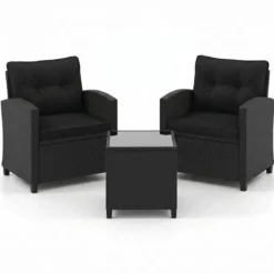 3 TLG. Rattan Gartenmöbel Set inkl. 2 Sessel & 1 Beistelltisch Sitzgarnitur mit Kissen Sitzgruppe