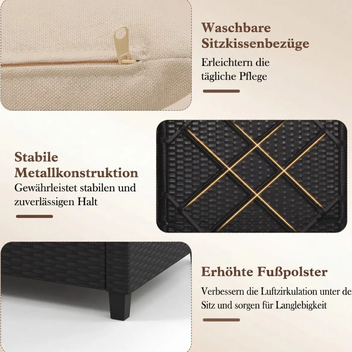 3 TLG. Rattan Gartenmöbel Set inkl. 2 Sessel & 1 Beistelltisch Sitzgarnitur mit Kissen Sitzgruppe