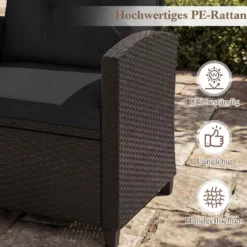 3 TLG. Rattan Gartenmöbel Set inkl. 2 Sessel & 1 Beistelltisch Sitzgarnitur mit Kissen Sitzgruppe