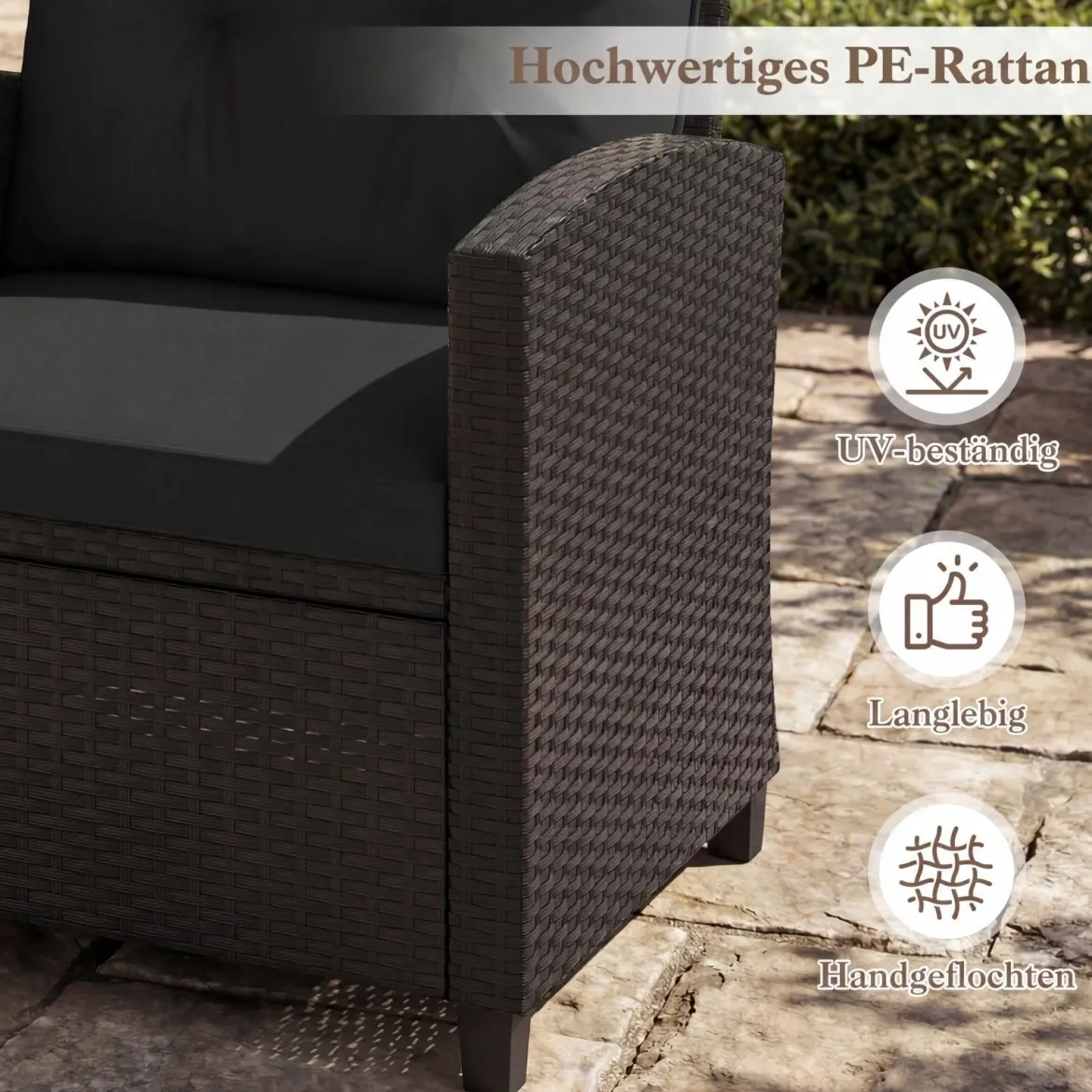 3 TLG. Rattan Gartenmöbel Set inkl. 2 Sessel & 1 Beistelltisch Sitzgarnitur mit Kissen Sitzgruppe