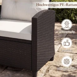 3 TLG. Rattan Gartenmöbel Set inkl. 2 Sessel & 1 Beistelltisch Sitzgarnitur mit Kissen Sitzgruppe