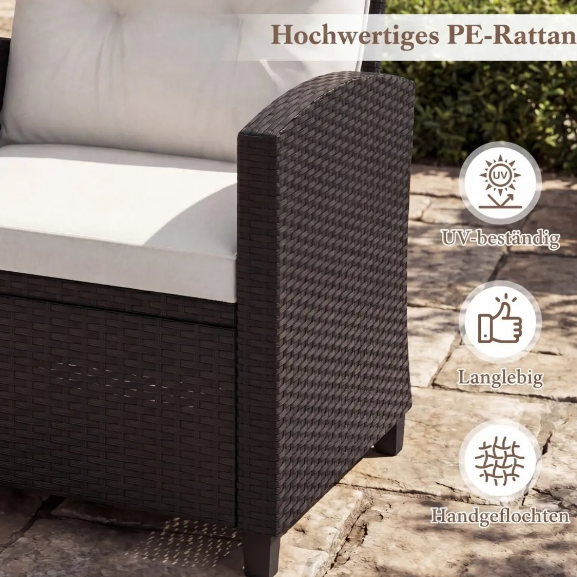 3 TLG. Rattan Gartenmöbel Set inkl. 2 Sessel & 1 Beistelltisch Sitzgarnitur mit Kissen Sitzgruppe