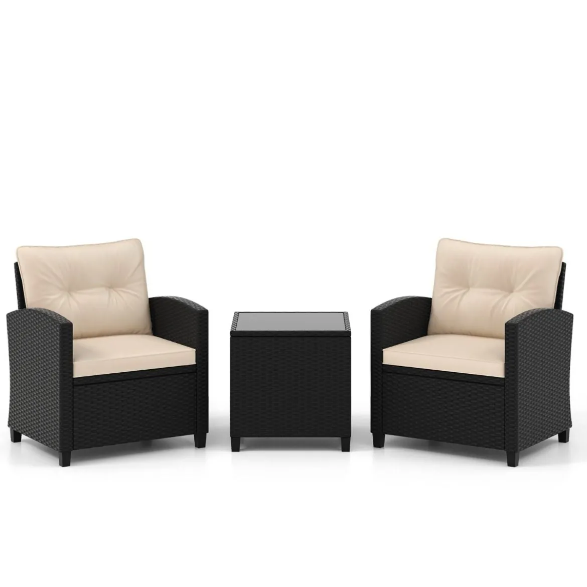 3 TLG. Rattan Gartenmöbel Set inkl. 2 Sessel & 1 Beistelltisch Sitzgarnitur mit Kissen Sitzgruppe