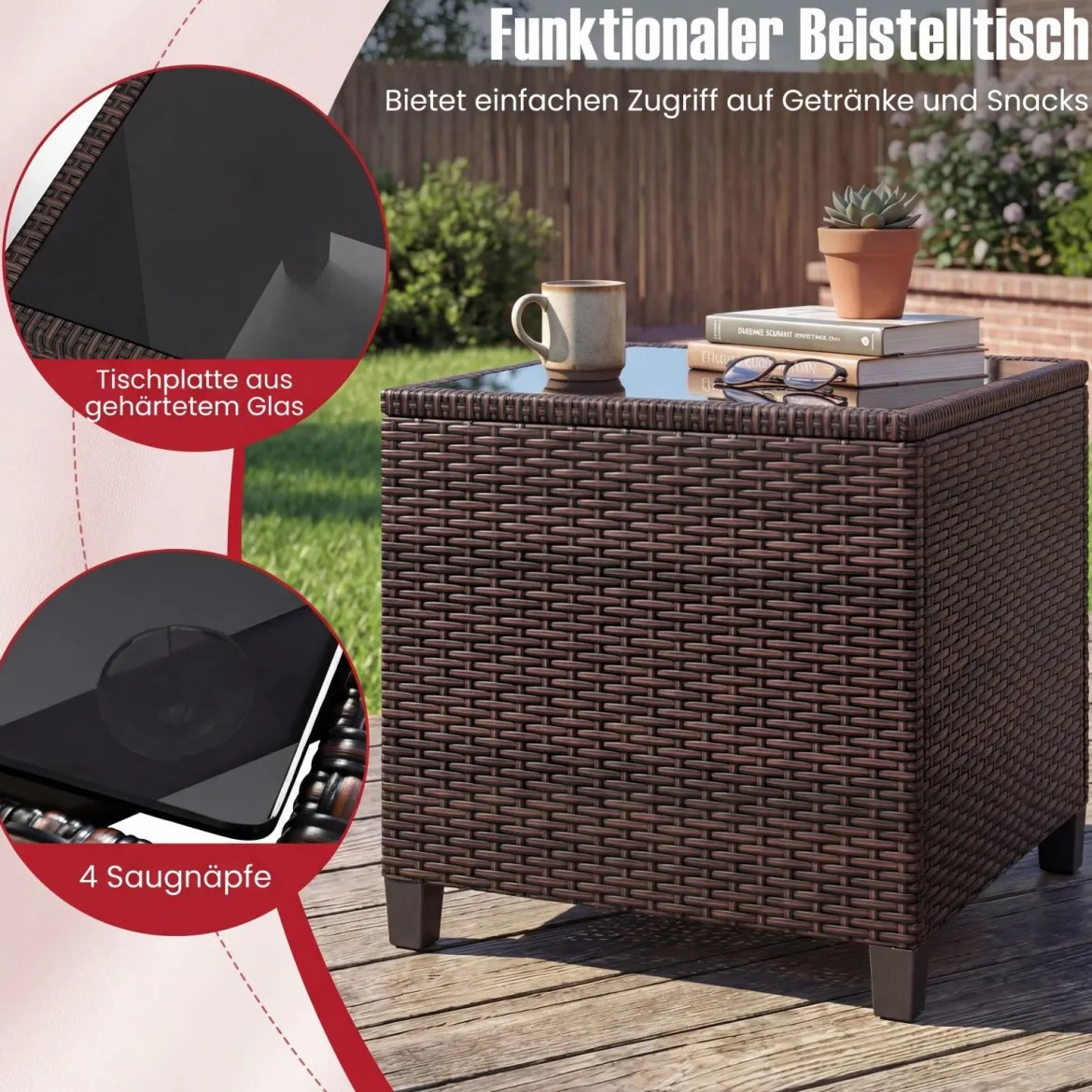 3-TLG. Rattan Gartenmöbel Set inkl. 2 Sessel & 1 Beistelltisch Polyrattan Sitzgruppe Gartengarnitur