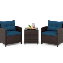 3-TLG. Rattan Gartenmöbel Set inkl. 2 Sessel & 1 Beistelltisch Polyrattan Sitzgruppe Gartengarnitur