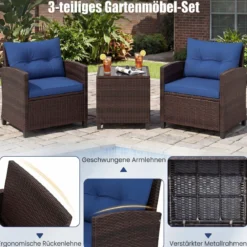 3-TLG. Rattan Gartenmöbel Set inkl. 2 Sessel & 1 Beistelltisch Polyrattan Sitzgruppe Gartengarnitur