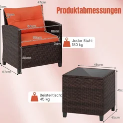 3-TLG. Rattan Gartenmöbel Set inkl. 2 Sessel & 1 Beistelltisch Polyrattan Sitzgruppe Gartengarnitur