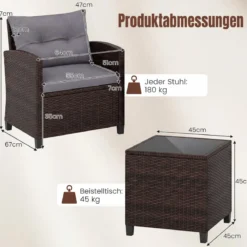 3-TLG. Rattan Gartenmöbel Set inkl. 2 Sessel & 1 Beistelltisch Polyrattan Sitzgruppe Gartengarnitur