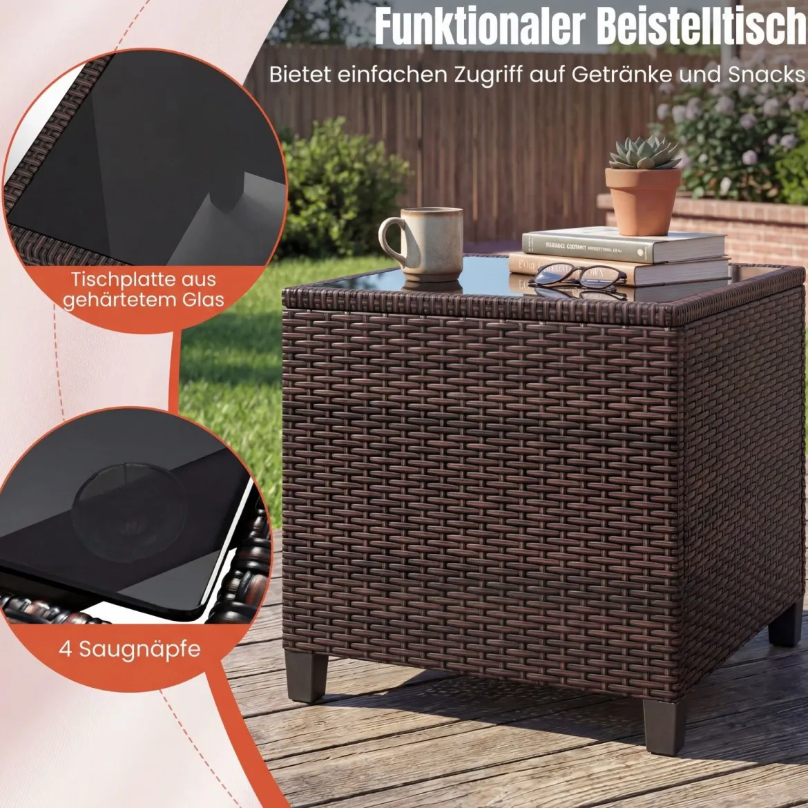3-TLG. Rattan Gartenmöbel Set inkl. 2 Sessel & 1 Beistelltisch Polyrattan Sitzgruppe Gartengarnitur