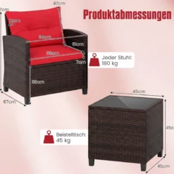 3-TLG. Rattan Gartenmöbel Set inkl. 2 Sessel & 1 Beistelltisch Polyrattan Sitzgruppe Gartengarnitur