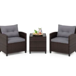 3-TLG. Rattan Gartenmöbel Set inkl. 2 Sessel & 1 Beistelltisch Polyrattan Sitzgruppe Gartengarnitur