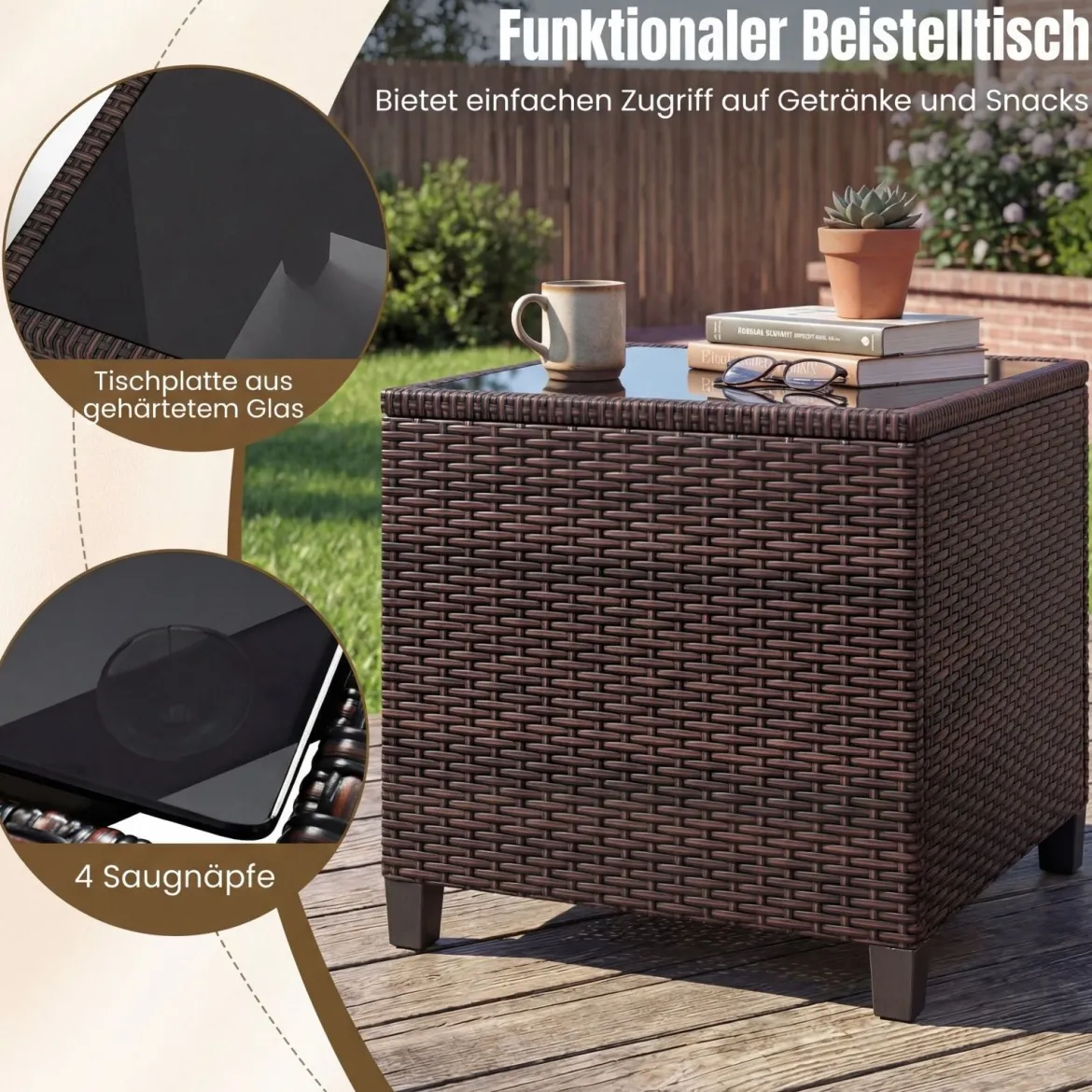 3-TLG. Rattan Gartenmöbel Set inkl. 2 Sessel & 1 Beistelltisch Polyrattan Sitzgruppe Gartengarnitur