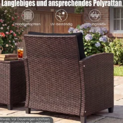 3-TLG. Rattan Gartenmöbel Set inkl. 2 Sessel & 1 Beistelltisch Polyrattan Sitzgruppe Gartengarnitur