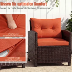 3-TLG. Rattan Gartenmöbel Set inkl. 2 Sessel & 1 Beistelltisch Polyrattan Sitzgruppe Gartengarnitur