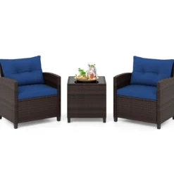 3-TLG. Rattan Gartenmöbel Set inkl. 2 Sessel & 1 Beistelltisch Polyrattan Sitzgruppe Gartengarnitur